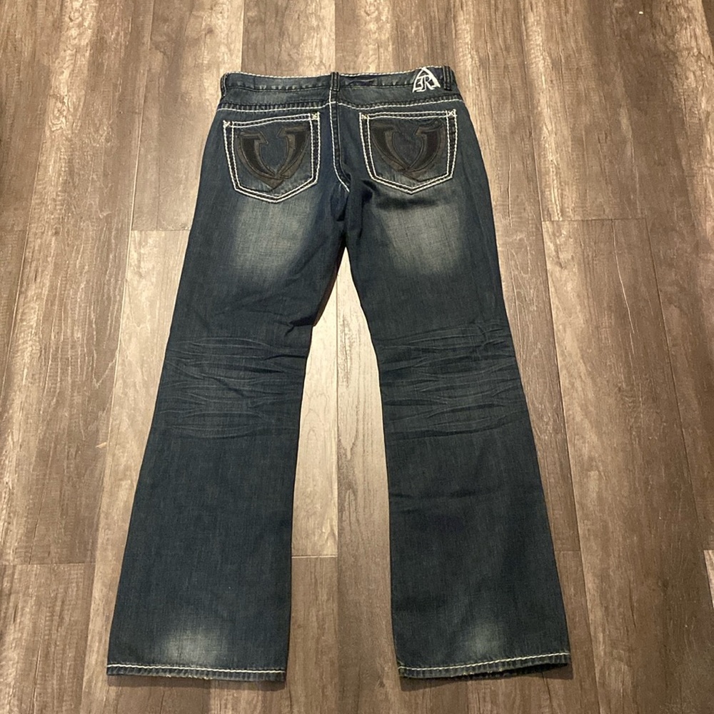 Antique Rivet Mens Slim Bootcut Dark Blue Jeans Labelled 36x34